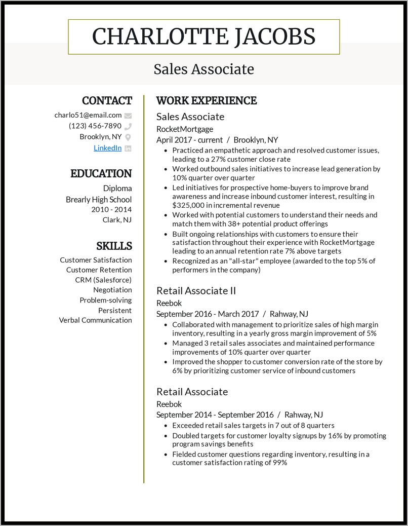 Example Of Resume Sales Representative