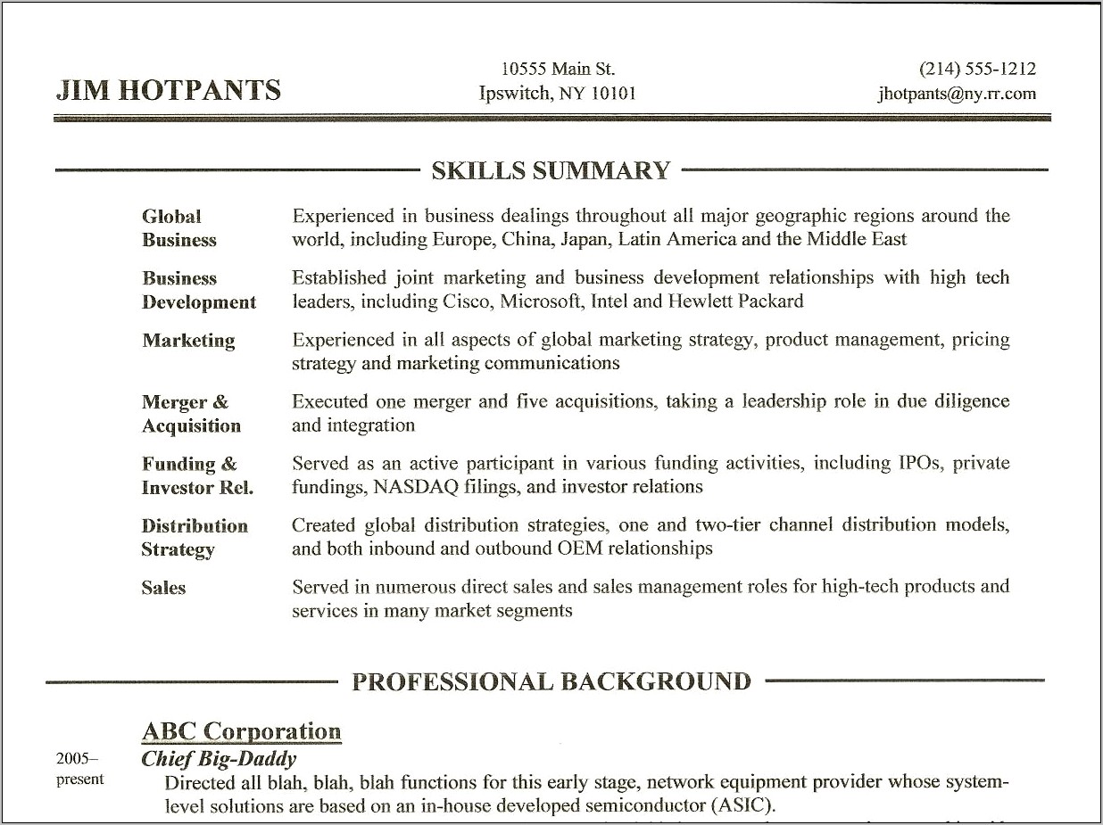 Example Of Resume Skill Section