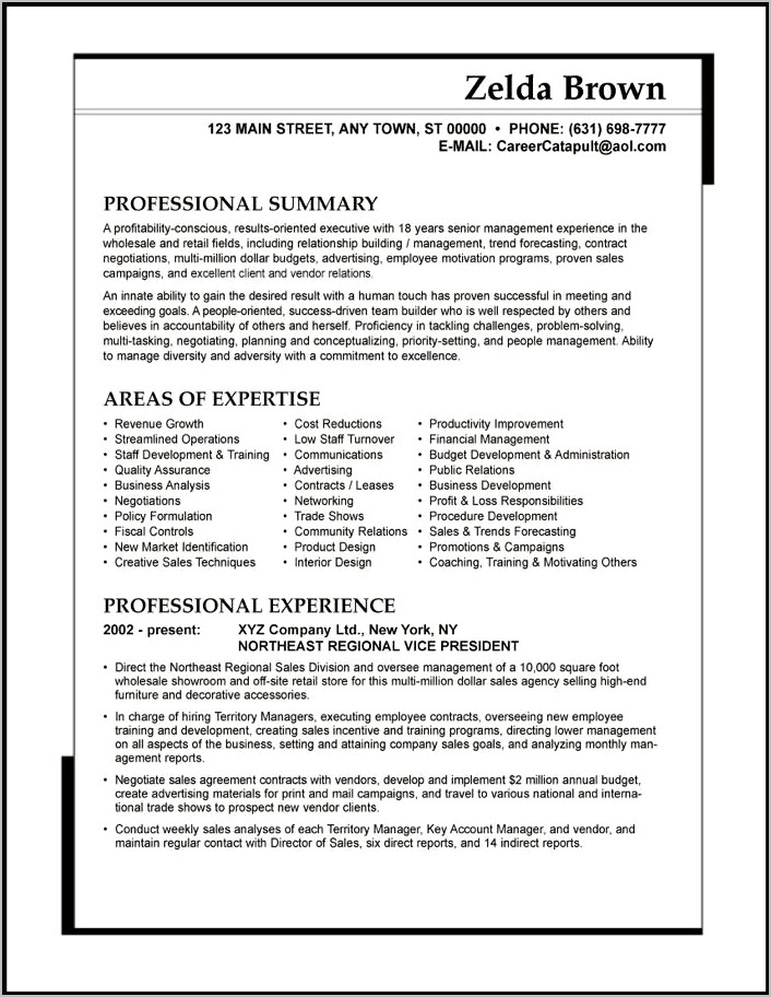 Example Of Resumes For Sales