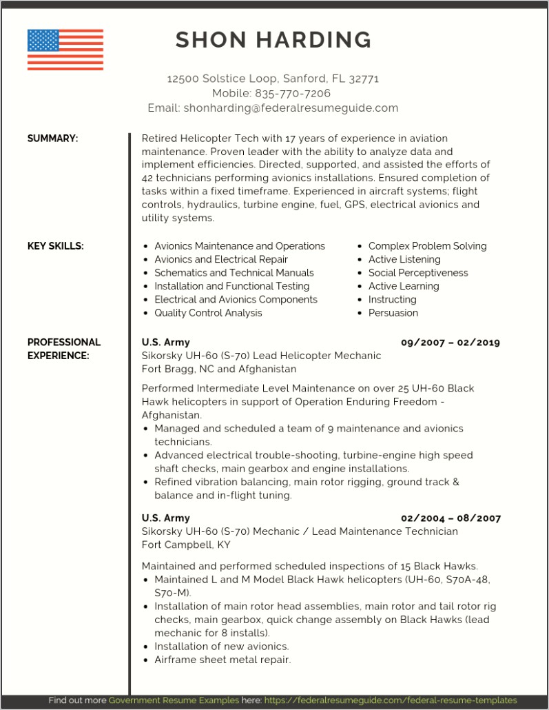 Example Of Retired Military Resume