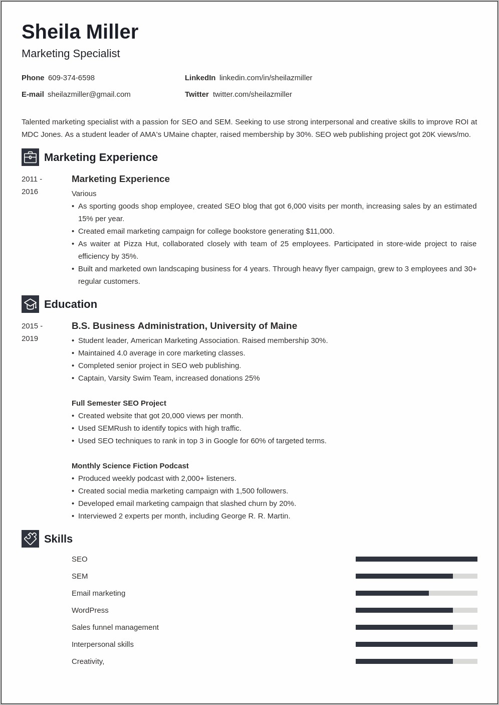 Example Of Skills Resume College