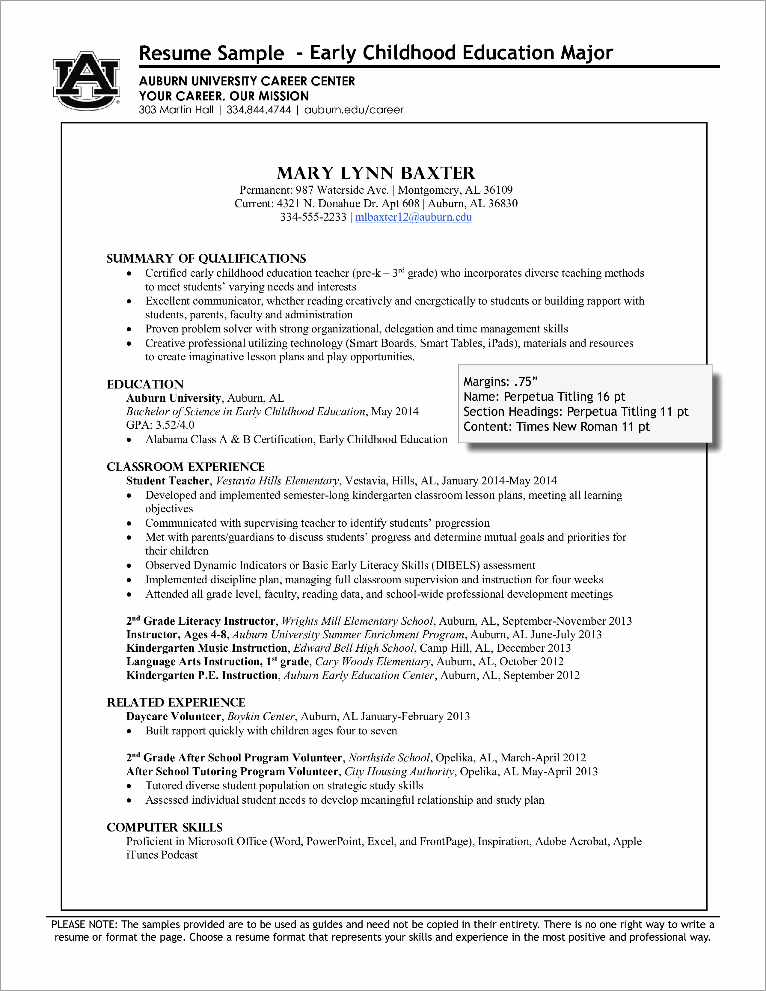 Example Pre School Teacher Resumes