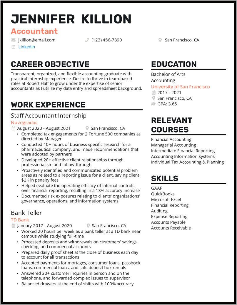 Example Resume Accounting Year Experience