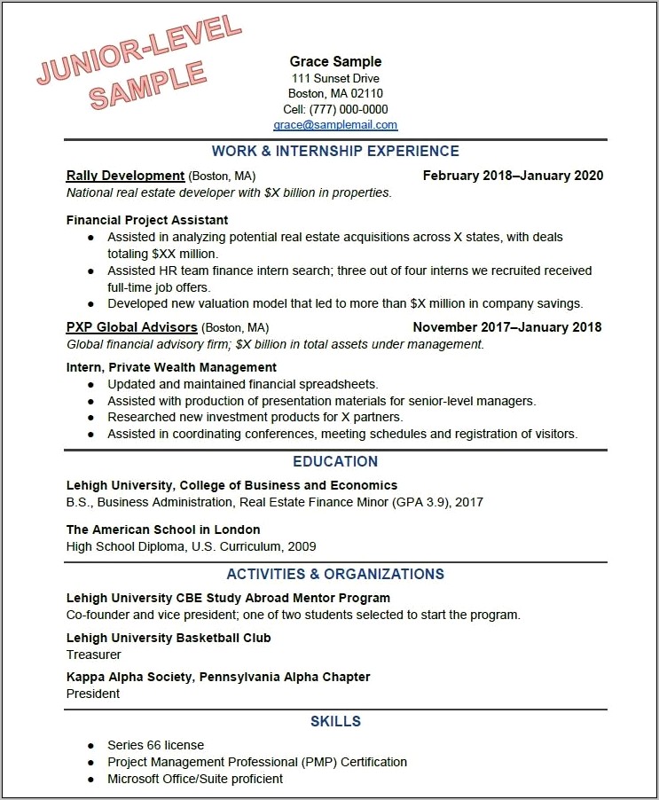 Example Resume After First Job