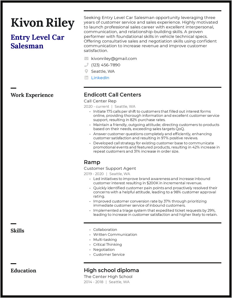 Example Resume Care Sales Associate