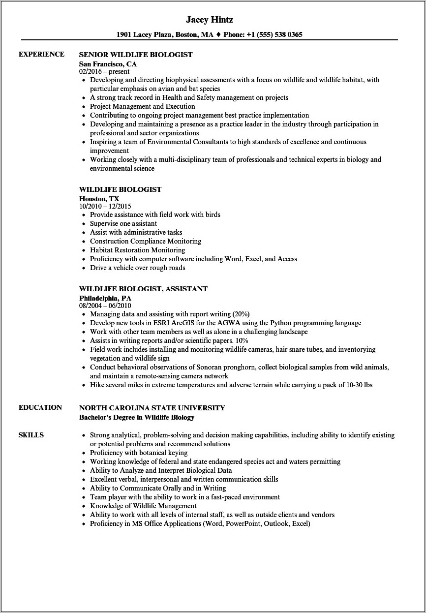 Example Resume For A Zoo