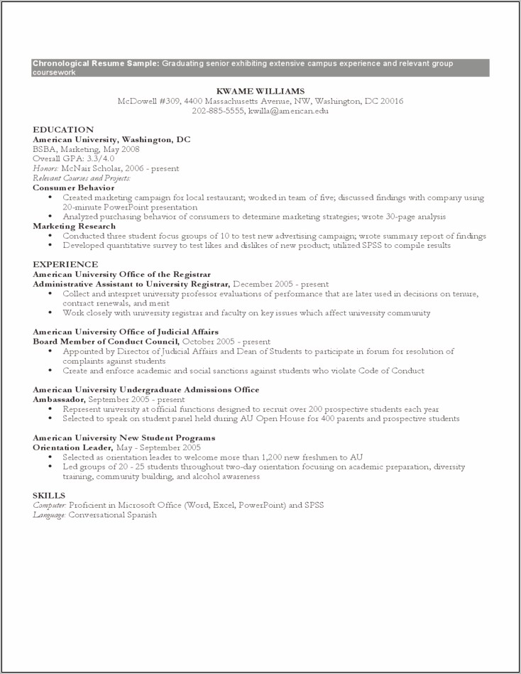 Example Resume For College Registrar