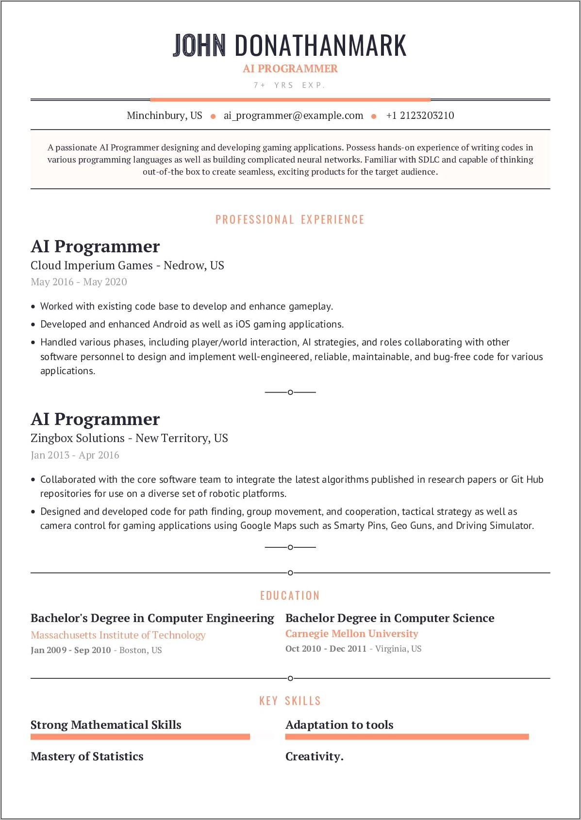 Example Resume For Computer Programmer