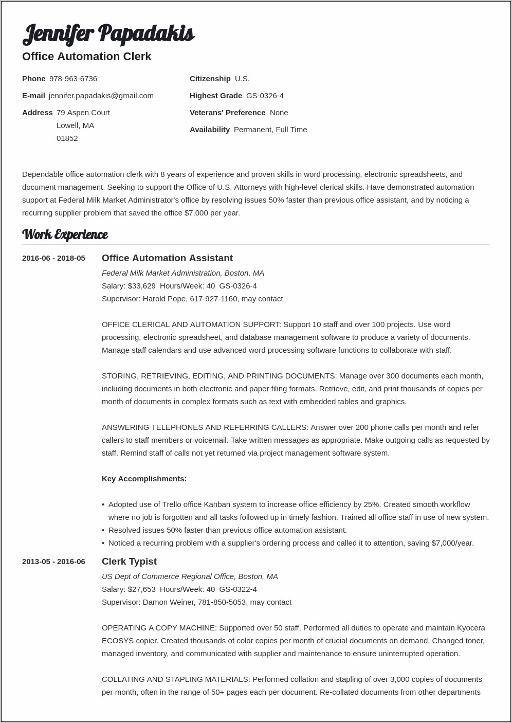 Example Resume For Federal Employment