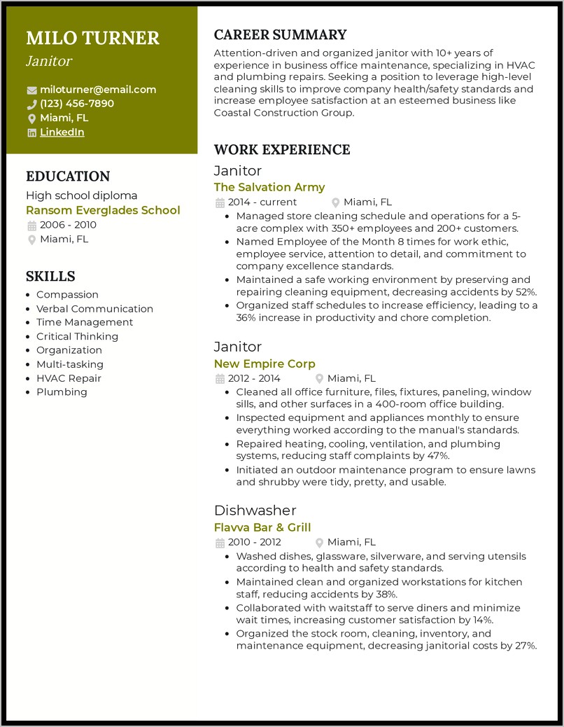 Example Resume For Janitorial Services