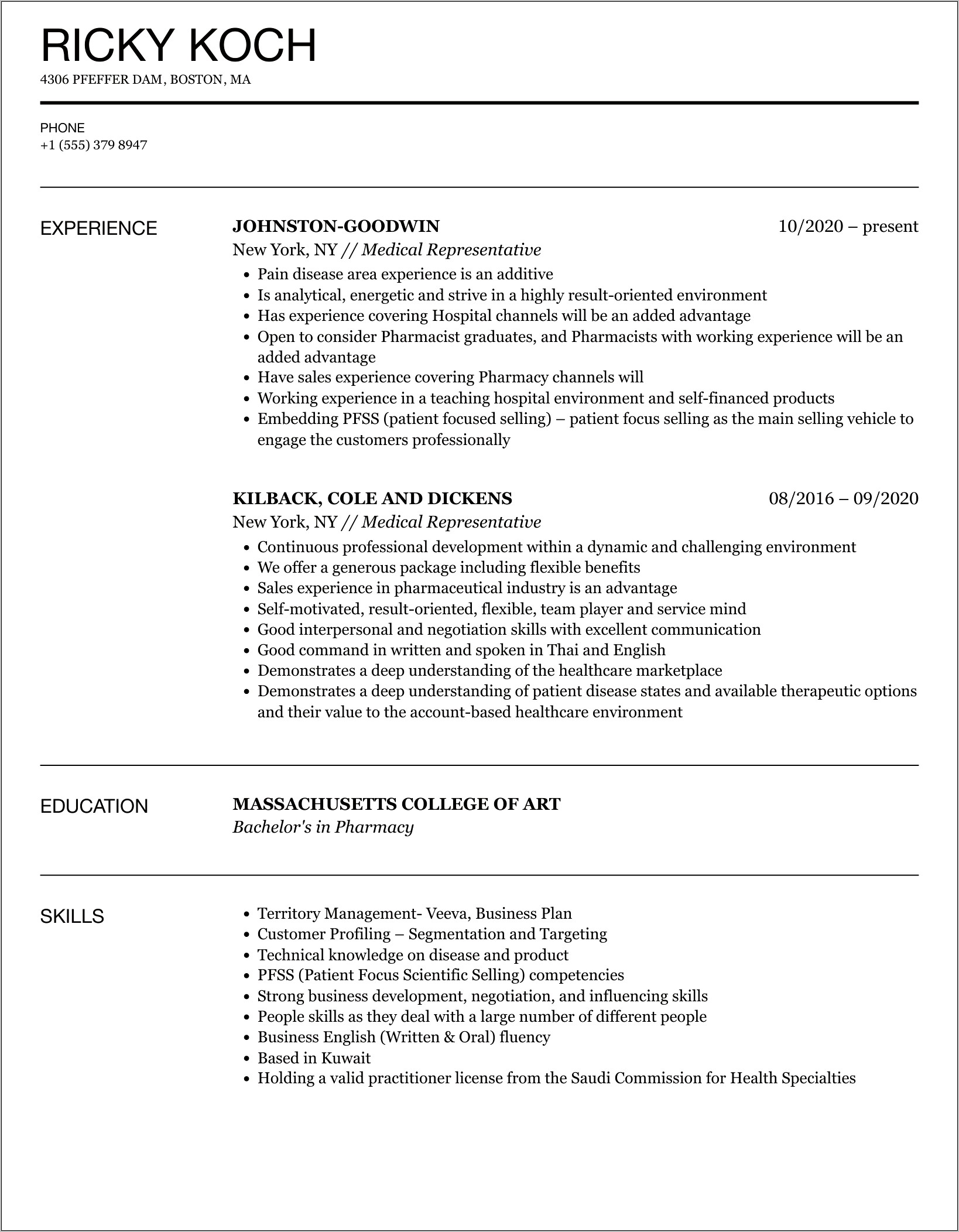 Example Resume For Medical Carrier