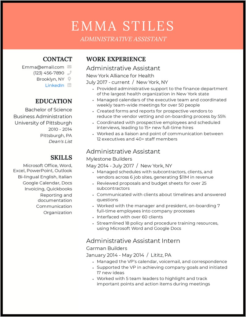 Example Resume For Office Position