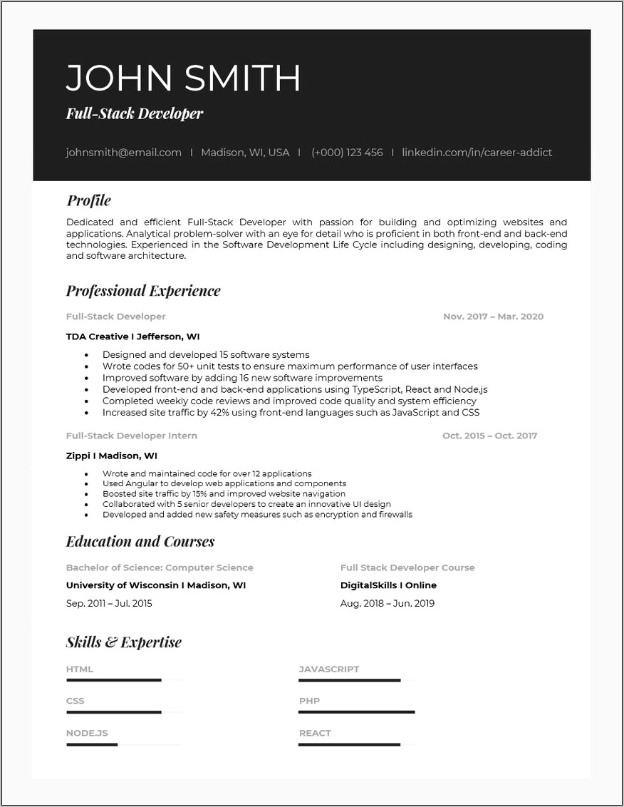 Example Resume For Software Engineer