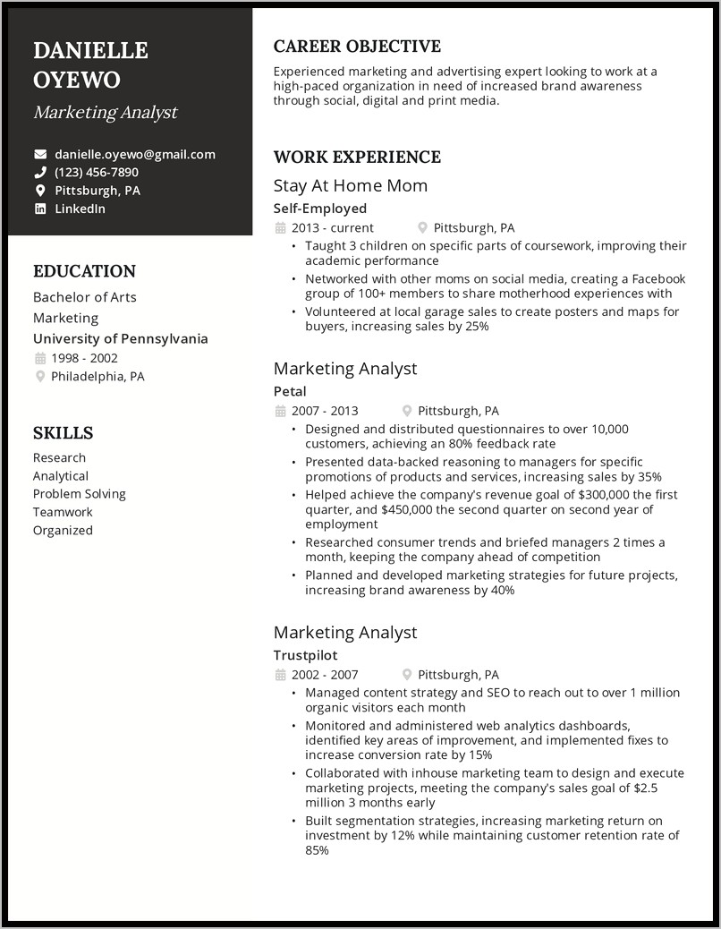 Example Resume For Work Experience