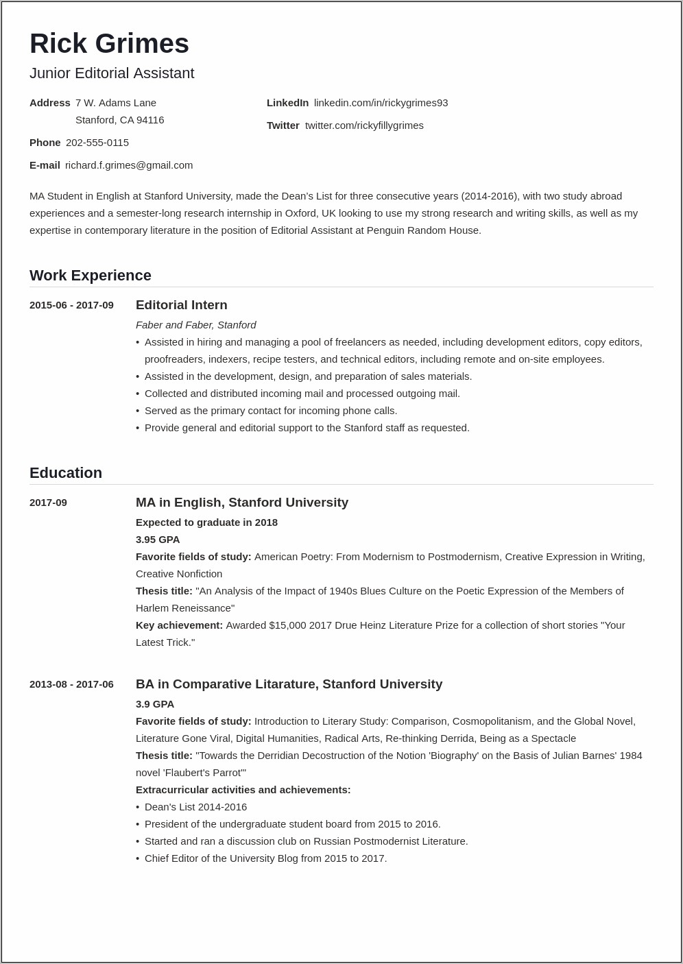 Example Resume For Working Students