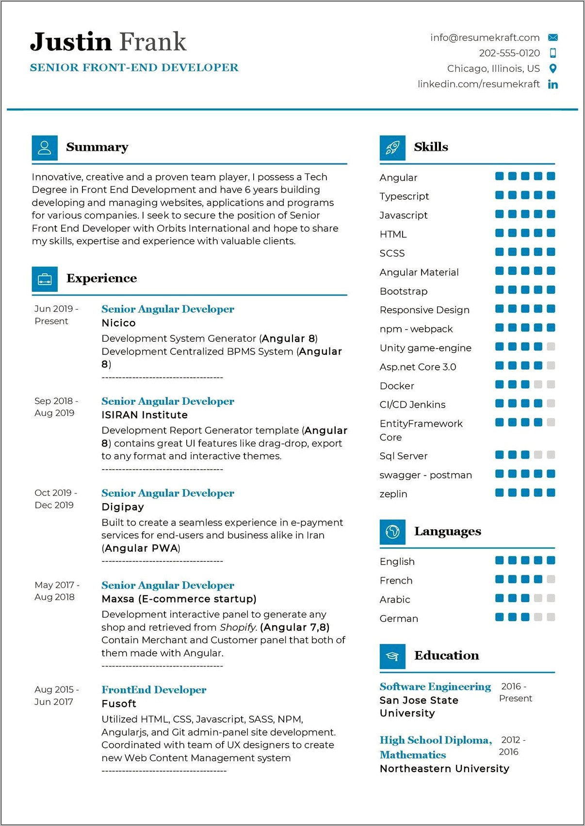 Example Resume Front End Developer