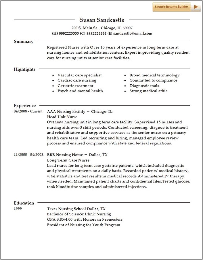 Example Resume Home Healthcare Nurse