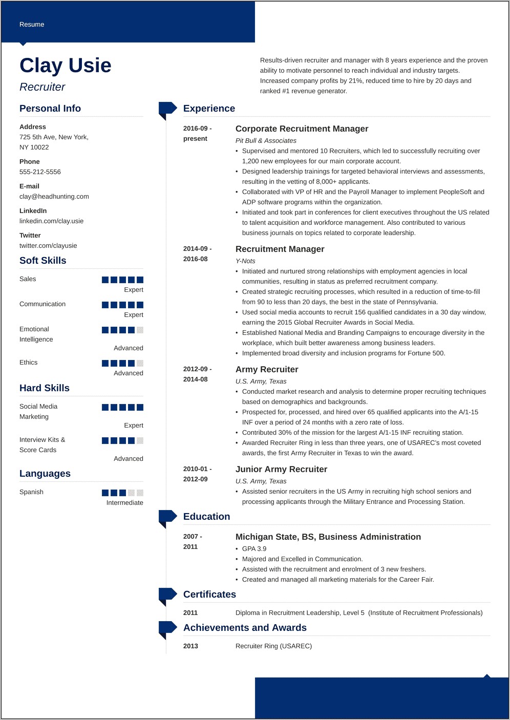 Example Resume Of A Recruiter