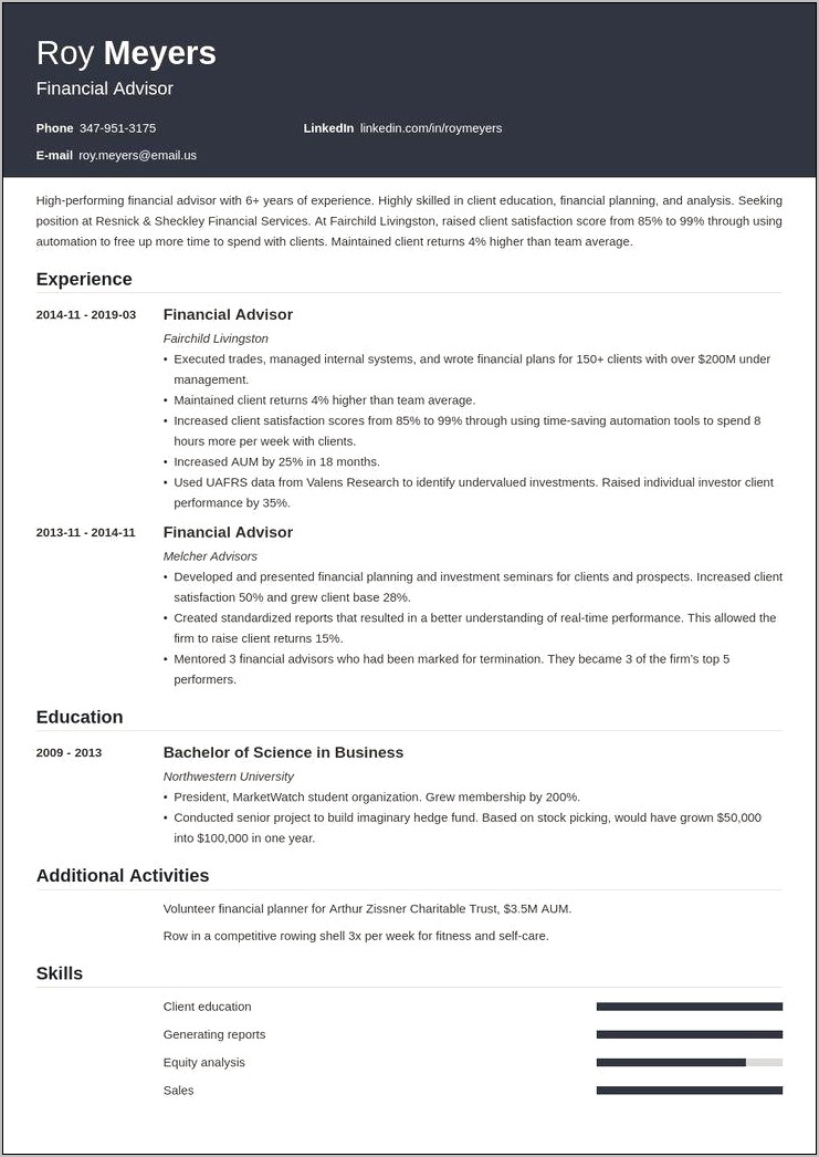 Example Resume Of Financial Advisor