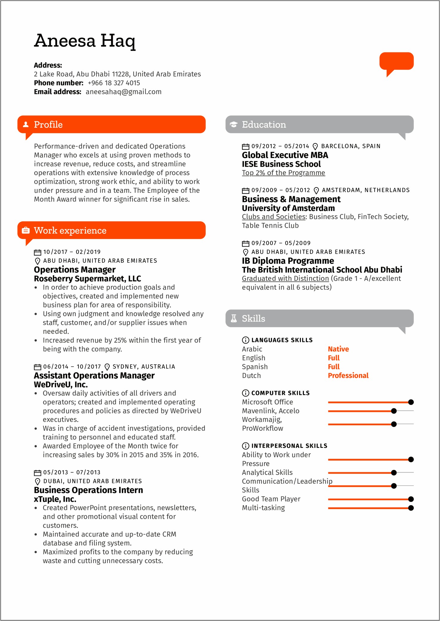 Example Resume Of Operations Manager