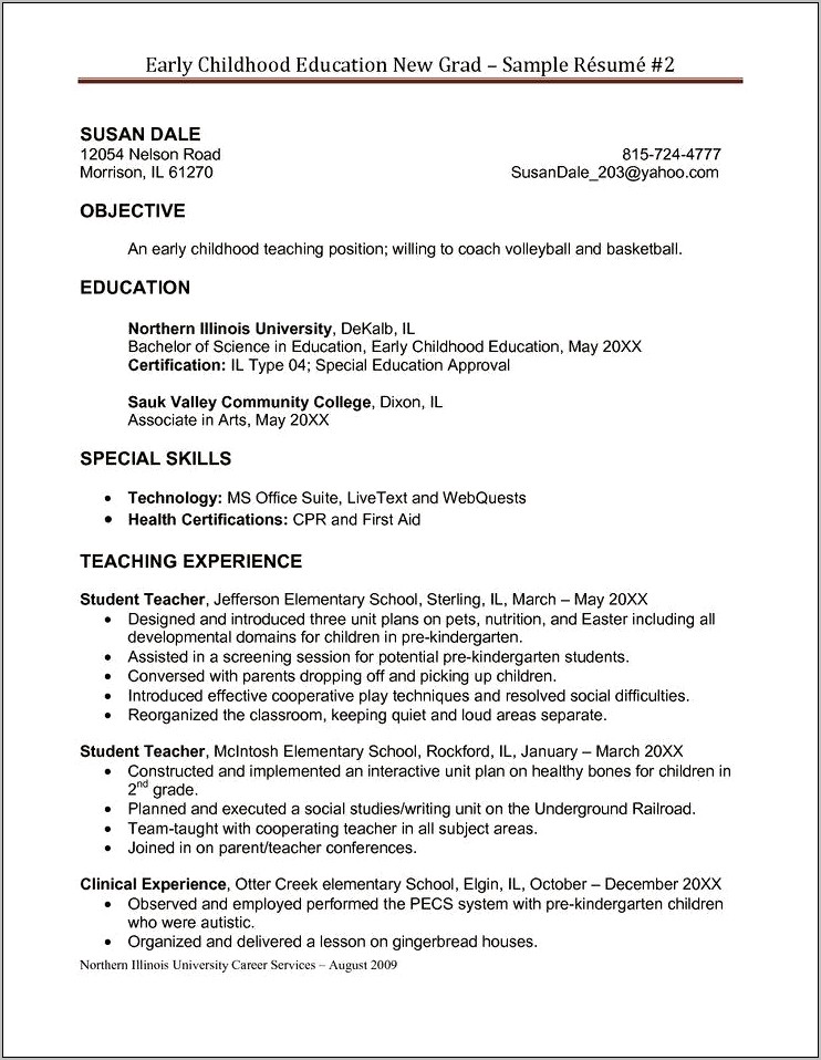 Example Resumes For Preschool Teachers