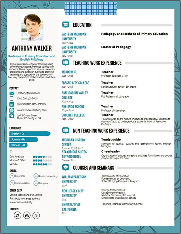 Example Resumes For Teaching Positions