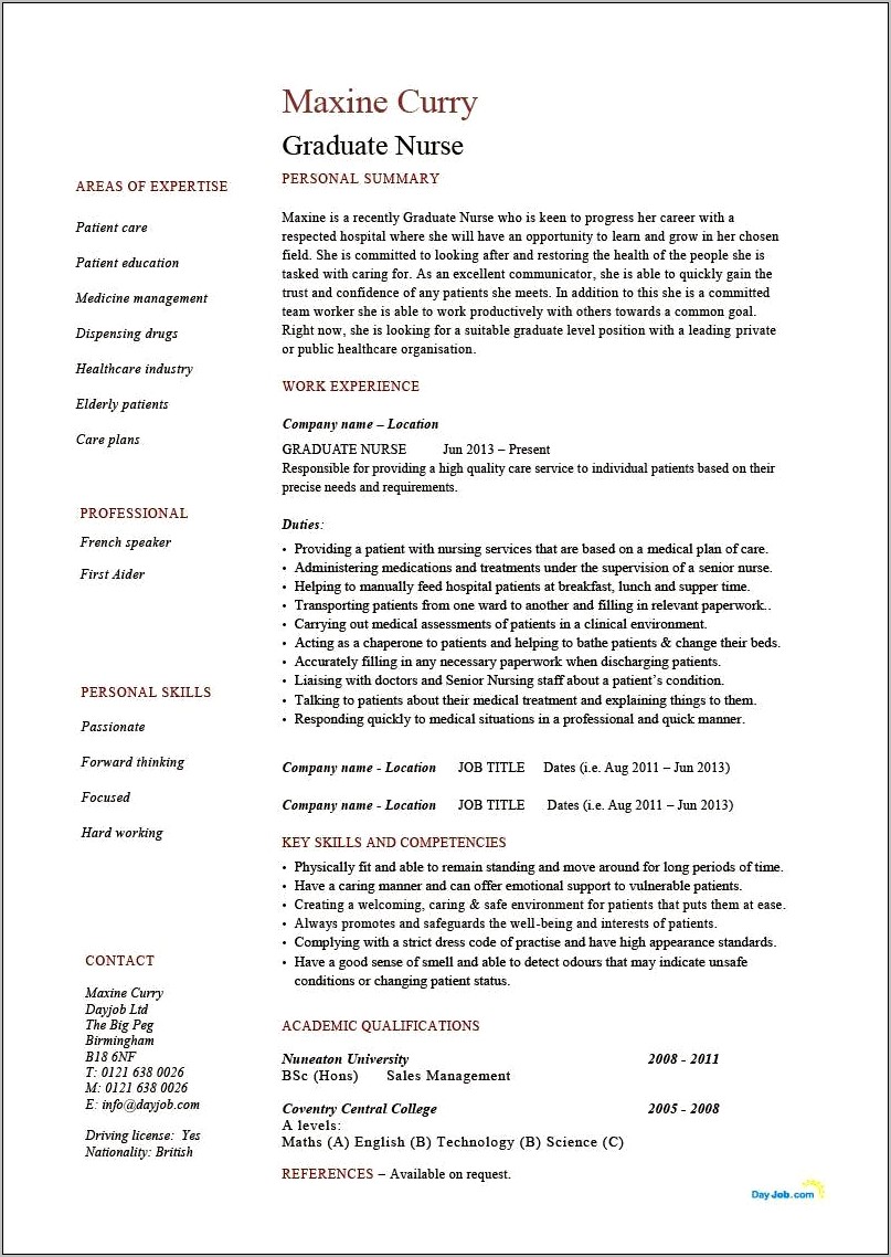 Example Rn Resume New Grad