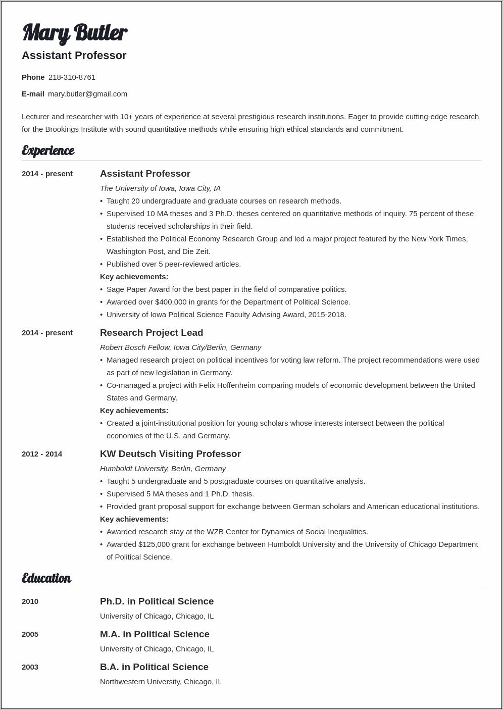 Example Sample Resume College Professor