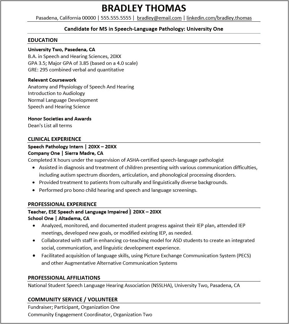 Example Speech Language Pathologist Resume