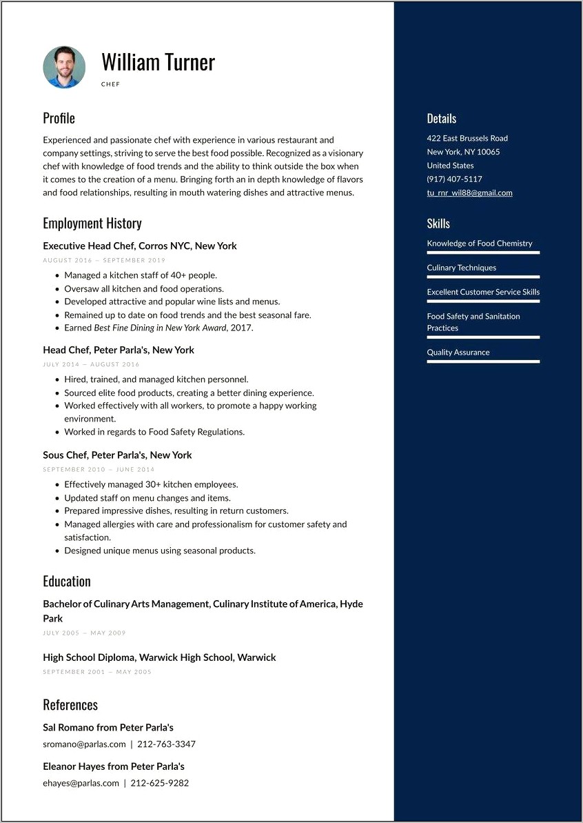 Examples Of A Chefs Resume