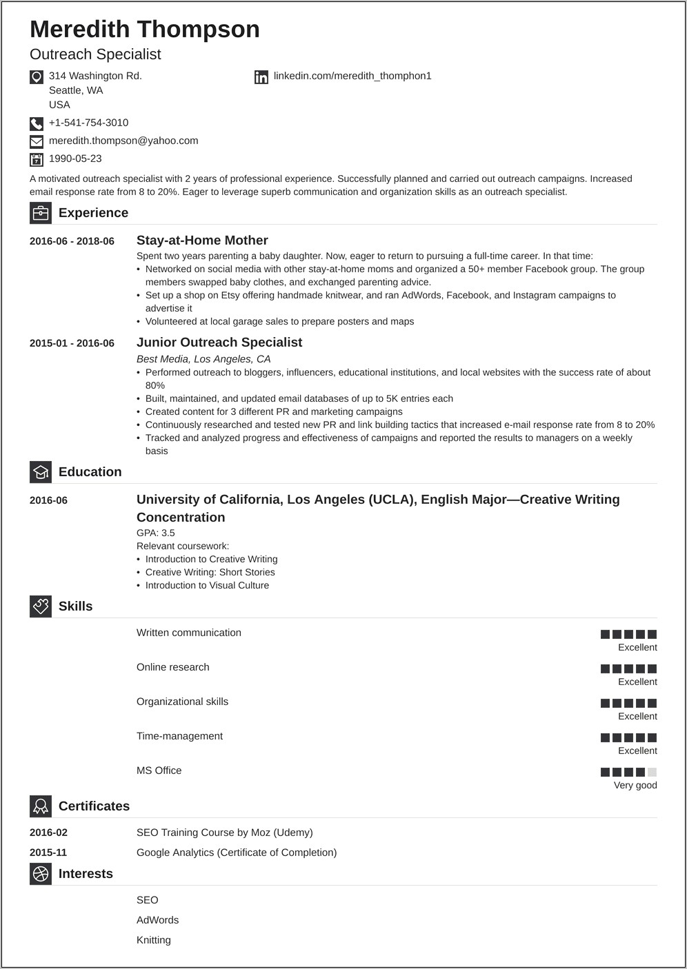 Examples Of A Moms Resume