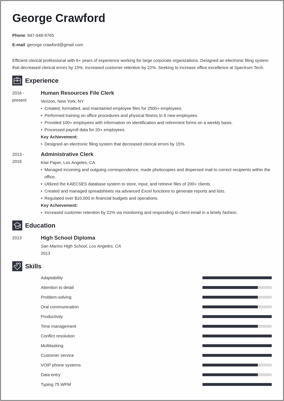 Examples Of Administrative Clerical Resumes