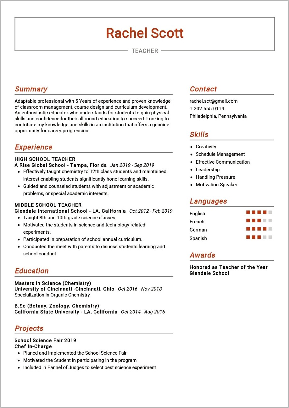 Examples Of Amazing Teacher Resumes