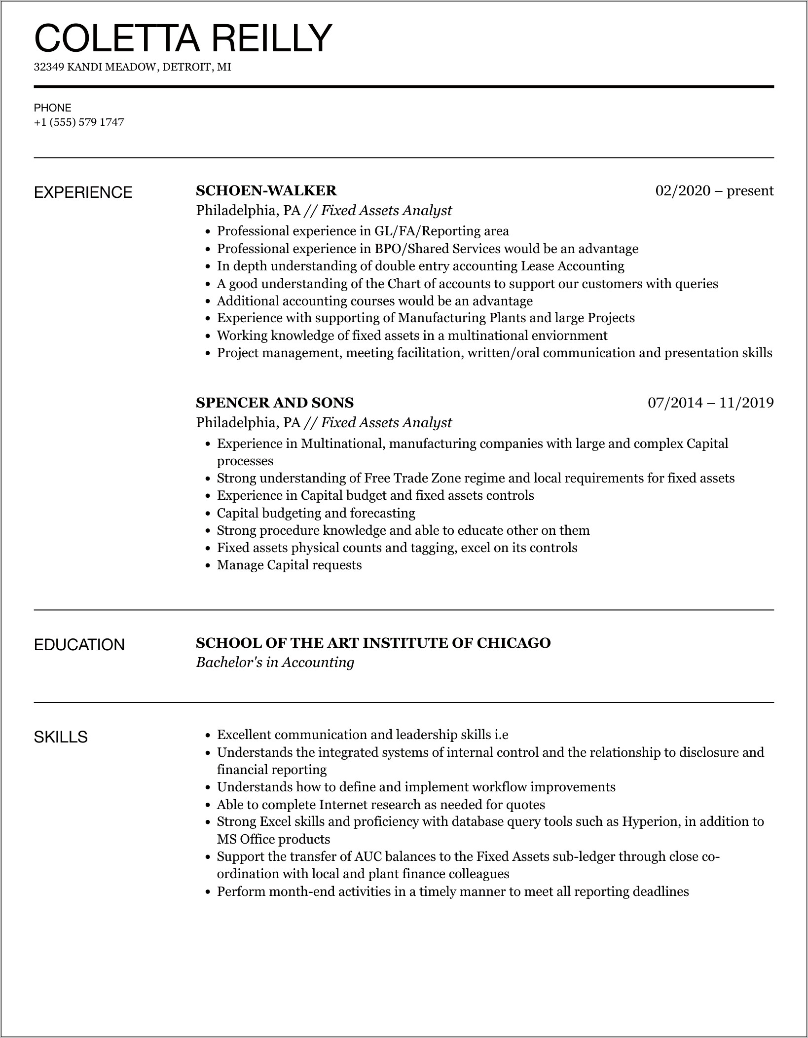 Examples Of Assets On Resume