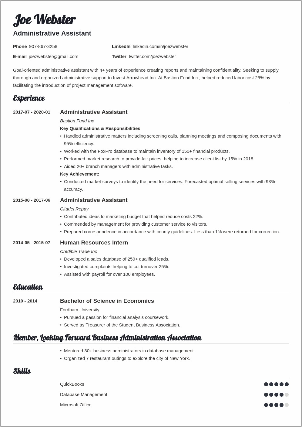 Examples Of Business Resume Skills