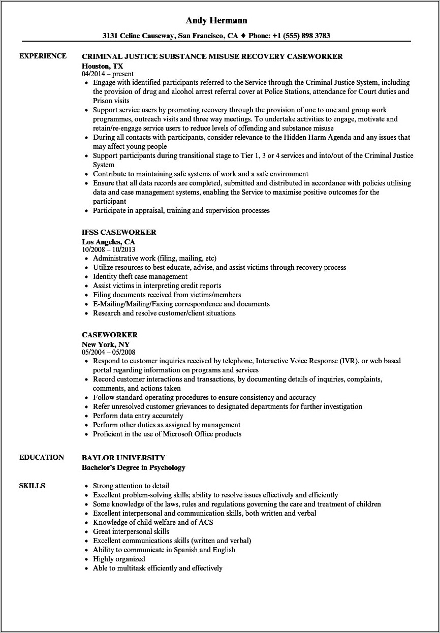 Examples Of Case Worker Resumes