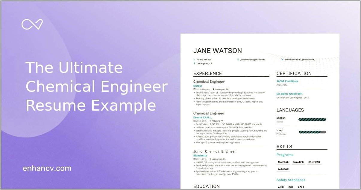 Examples Of Chemical Engineering Resume