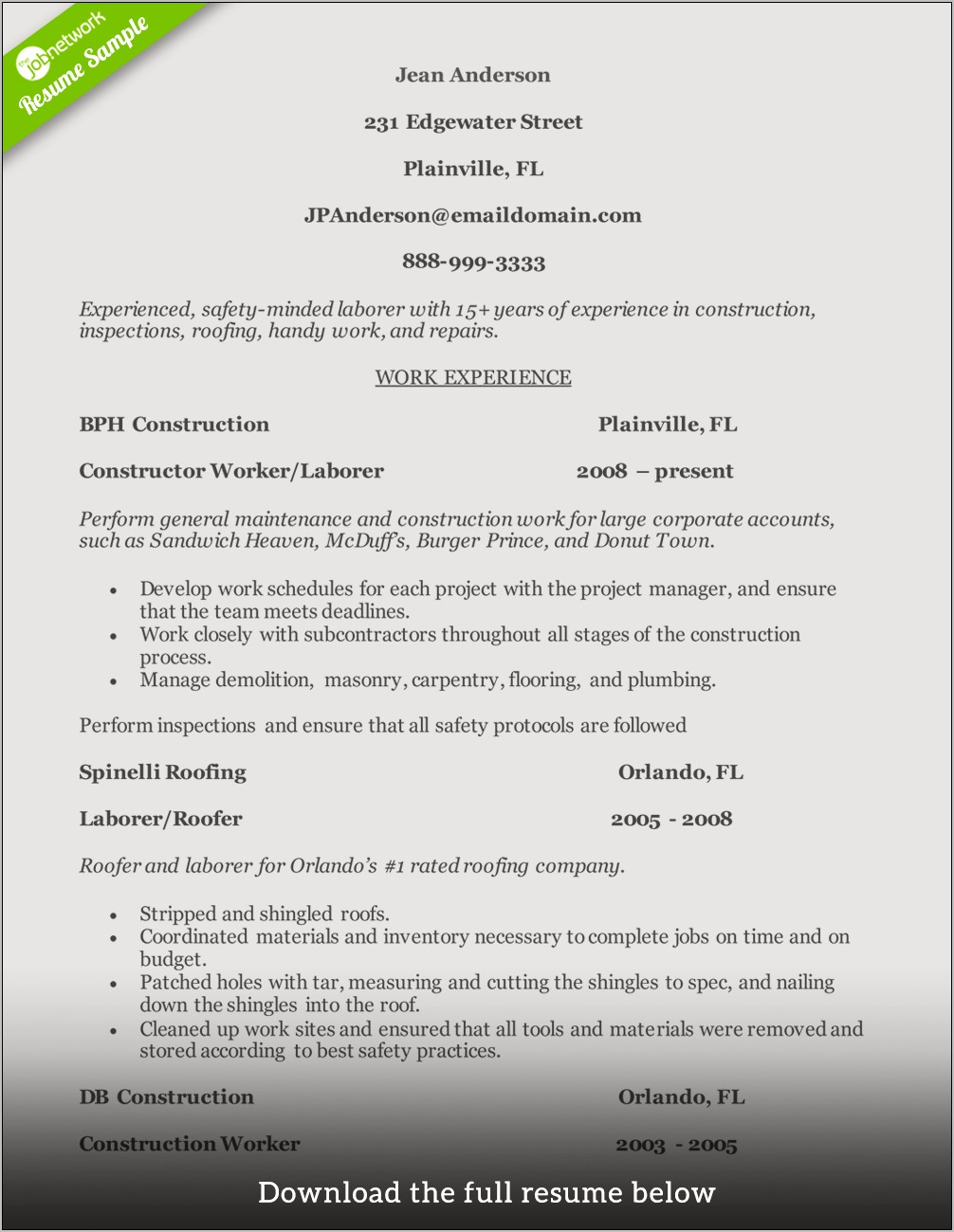 Examples Of Construction Estimator Resumes