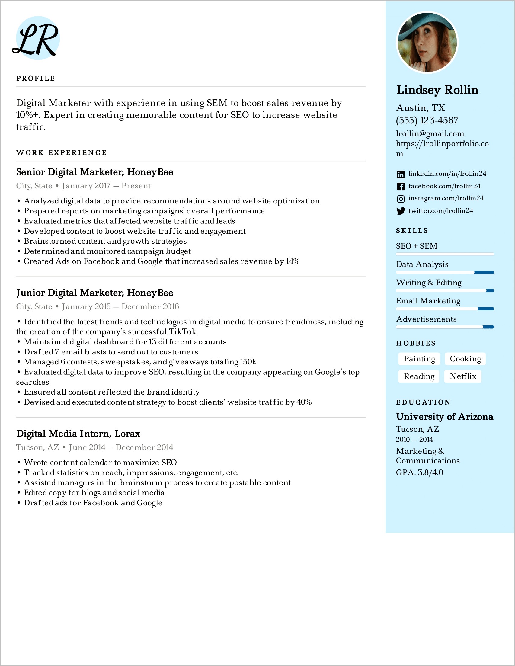 Examples Of Digital Markter Resume