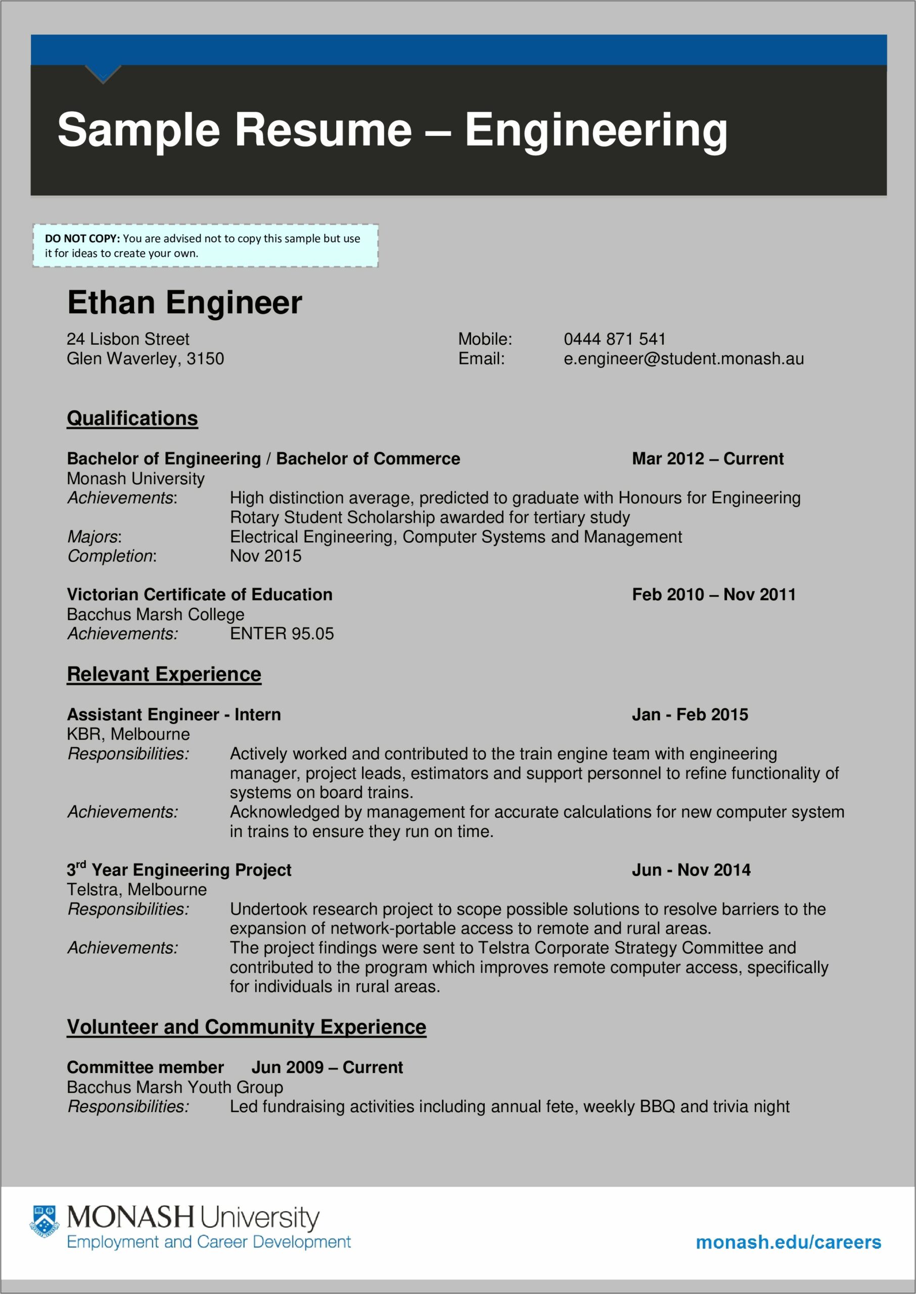 Examples Of Engineering Student Resumes