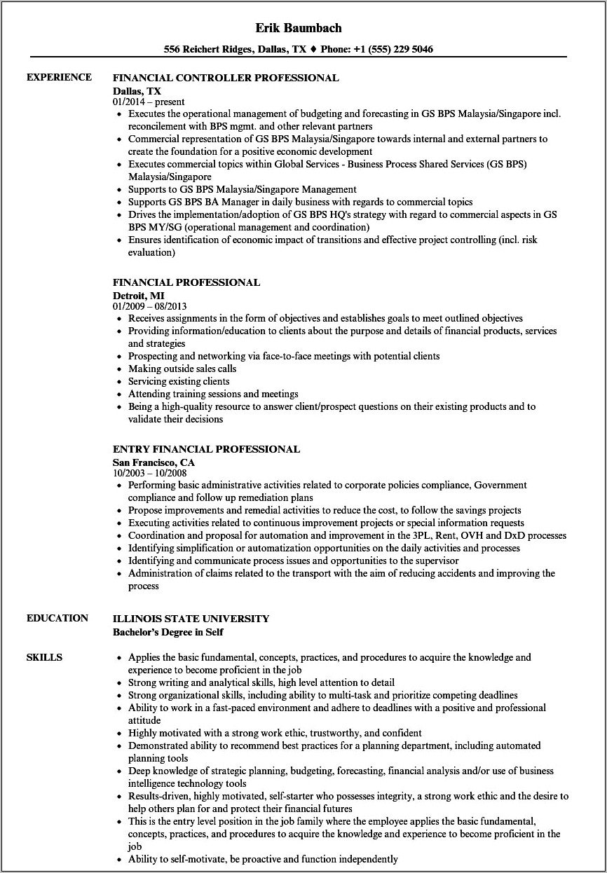 Examples Of Financial Services Resumes