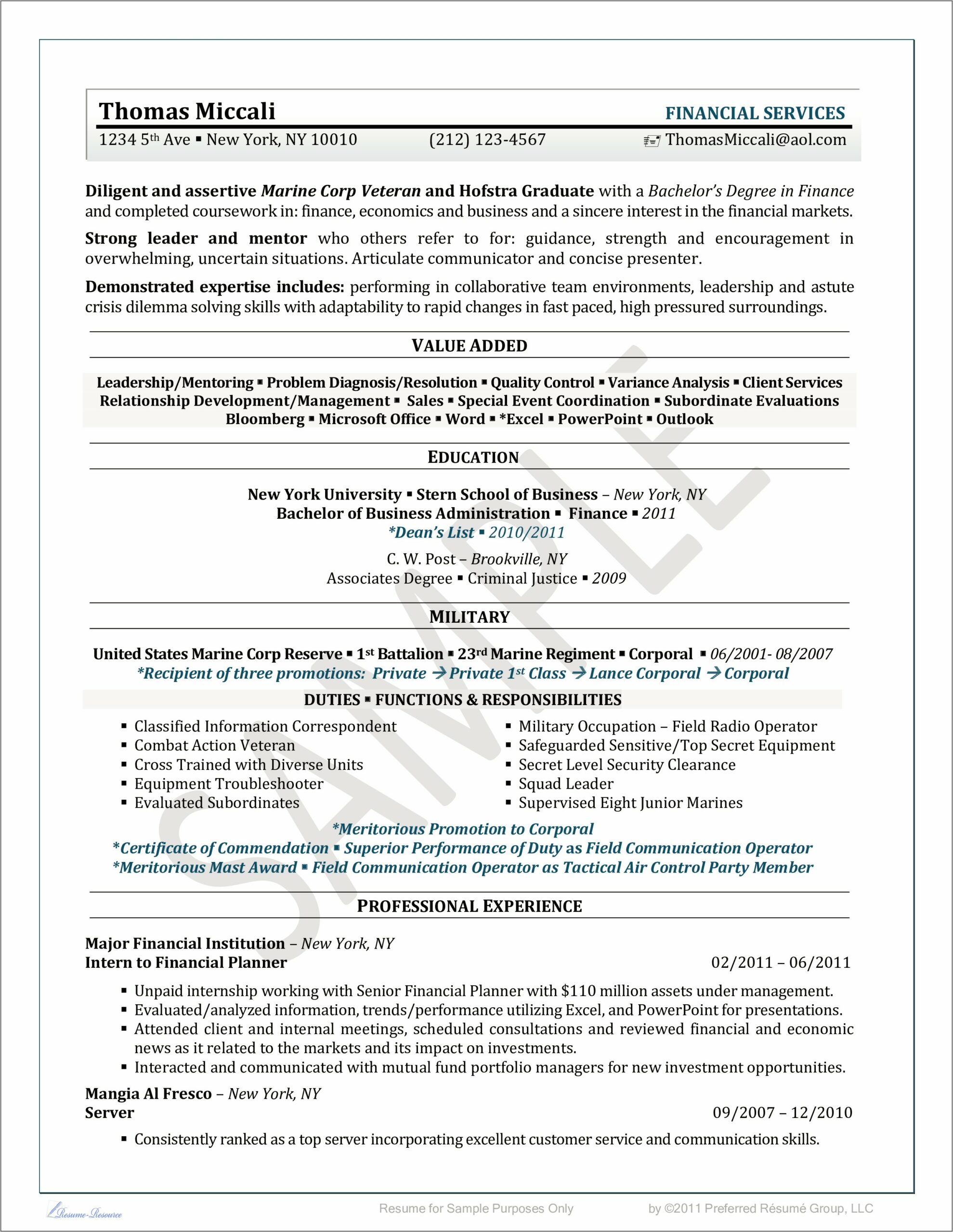 Examples Of Good Military Resumes