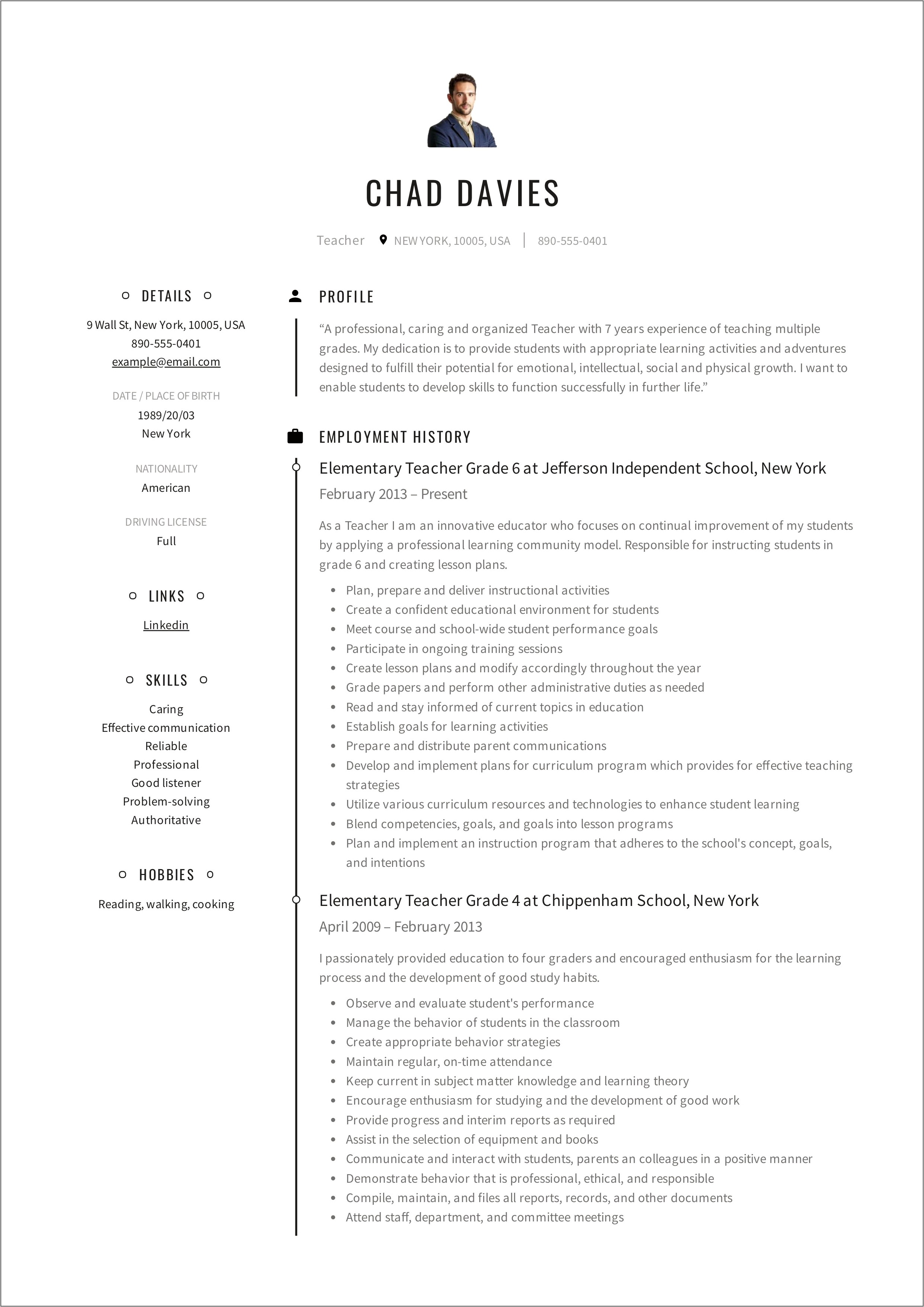 Examples Of Great Teaching Resumes