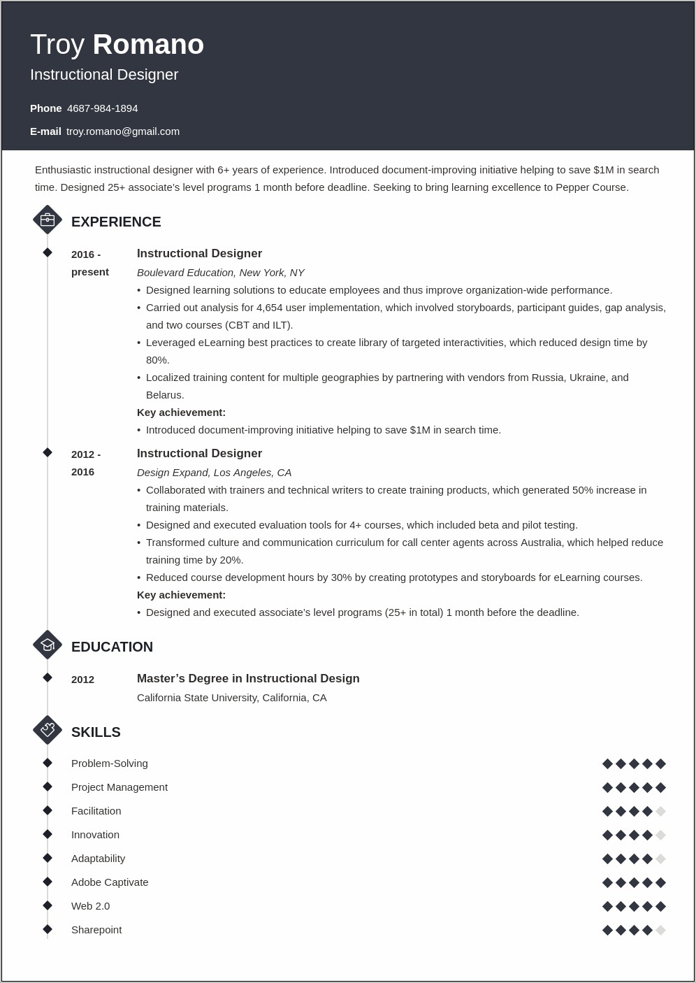 Examples Of Instructional Design Resumes