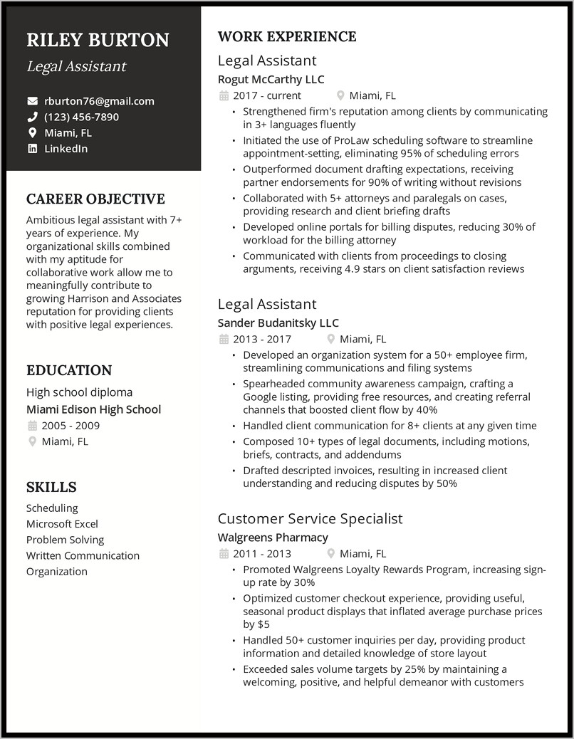 Examples Of Legal Assistant Resumes