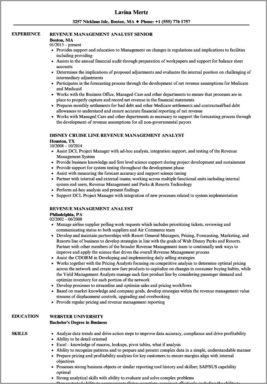 Examples Of Management Analyst Resume