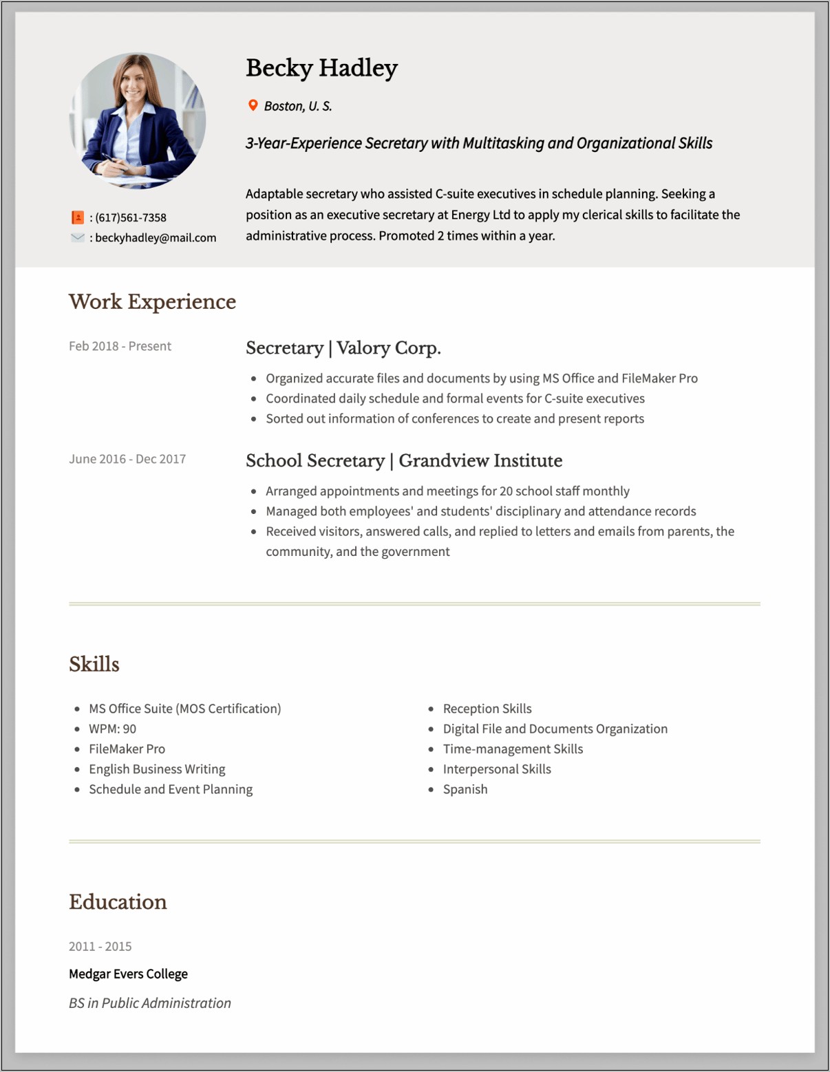 Examples Of Medical Secretary Resume