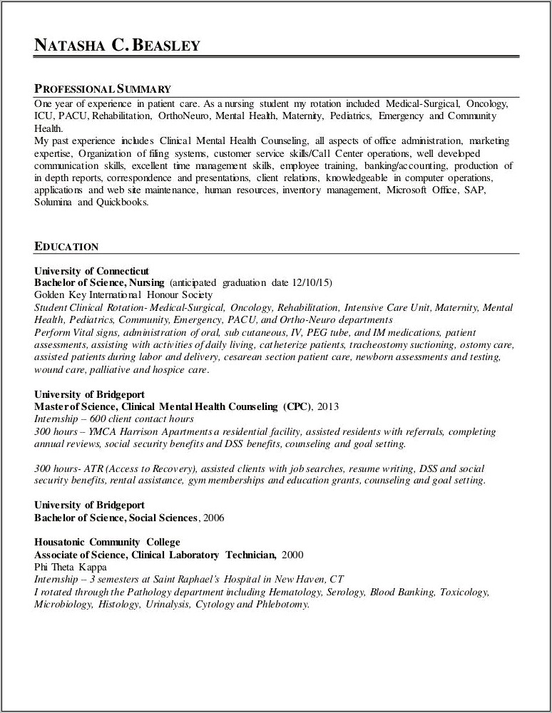 Examples Of Nursing Resume Summaries