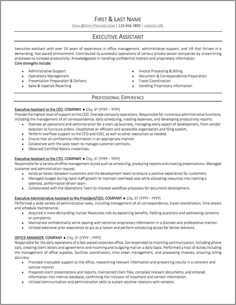 Examples Of Office Work Resume