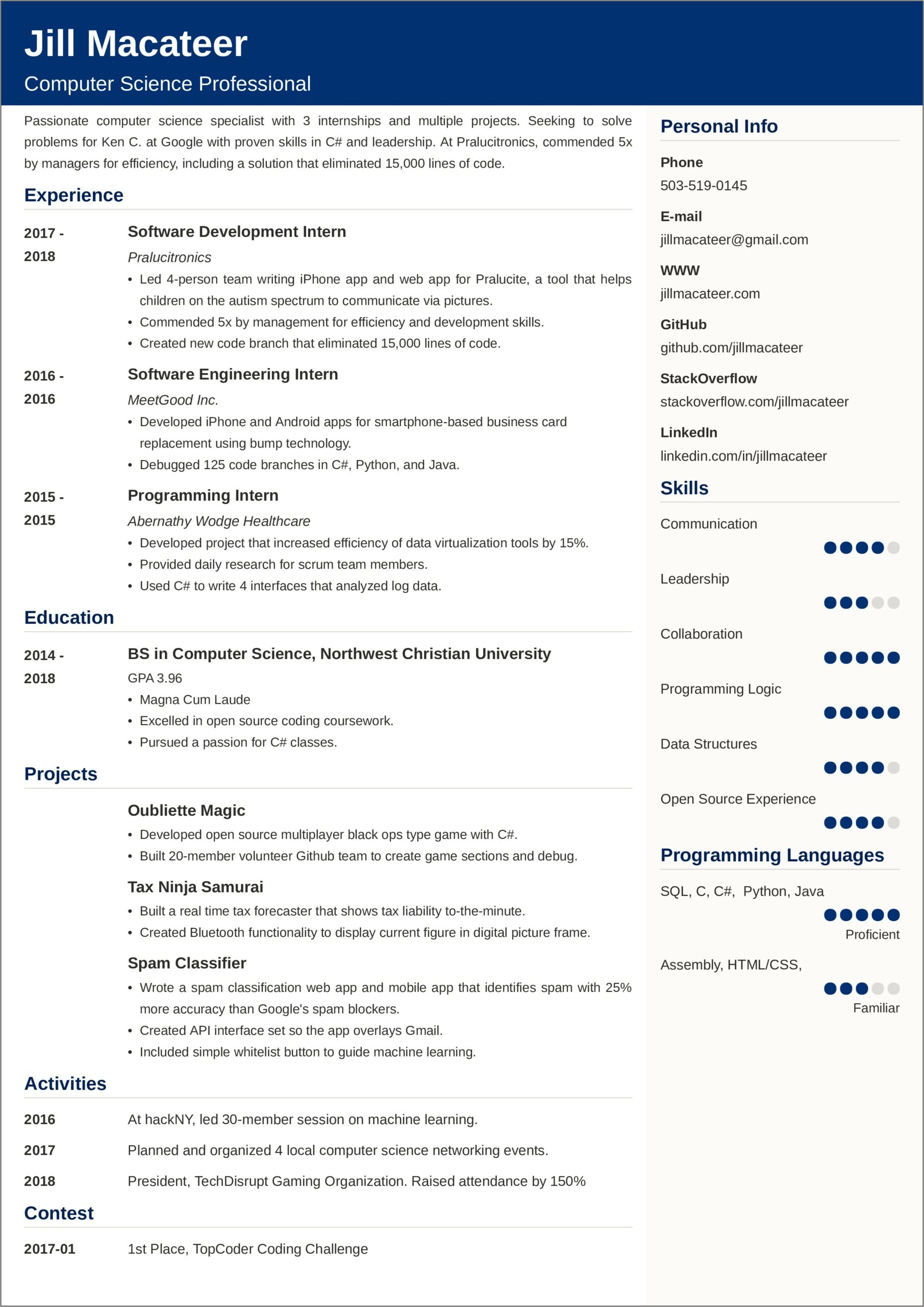 Examples Of Professional Resumes 2016